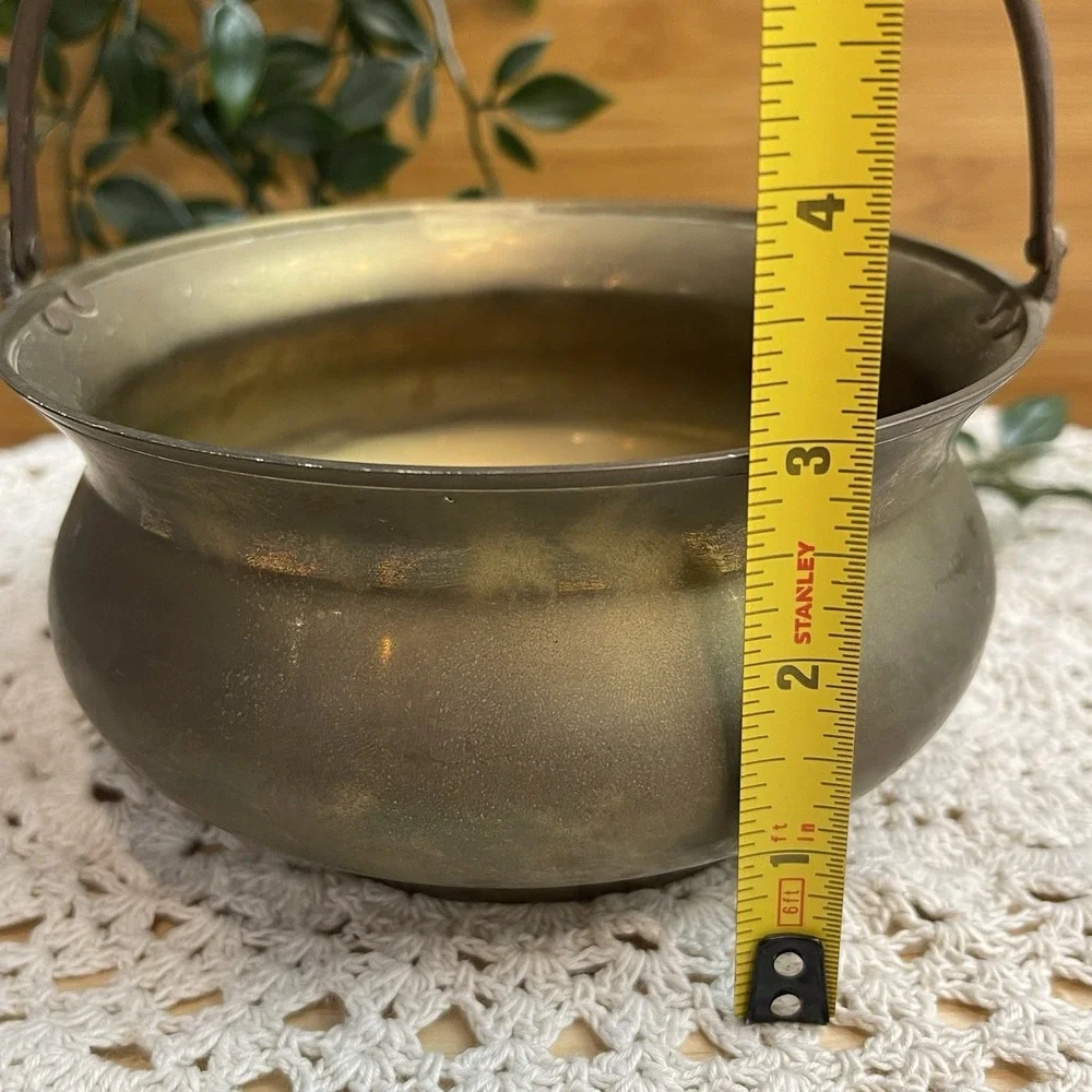 Vintage Brass Cauldron Planter Pot Bucket with Swing Handle Rustic Boho Decor 6